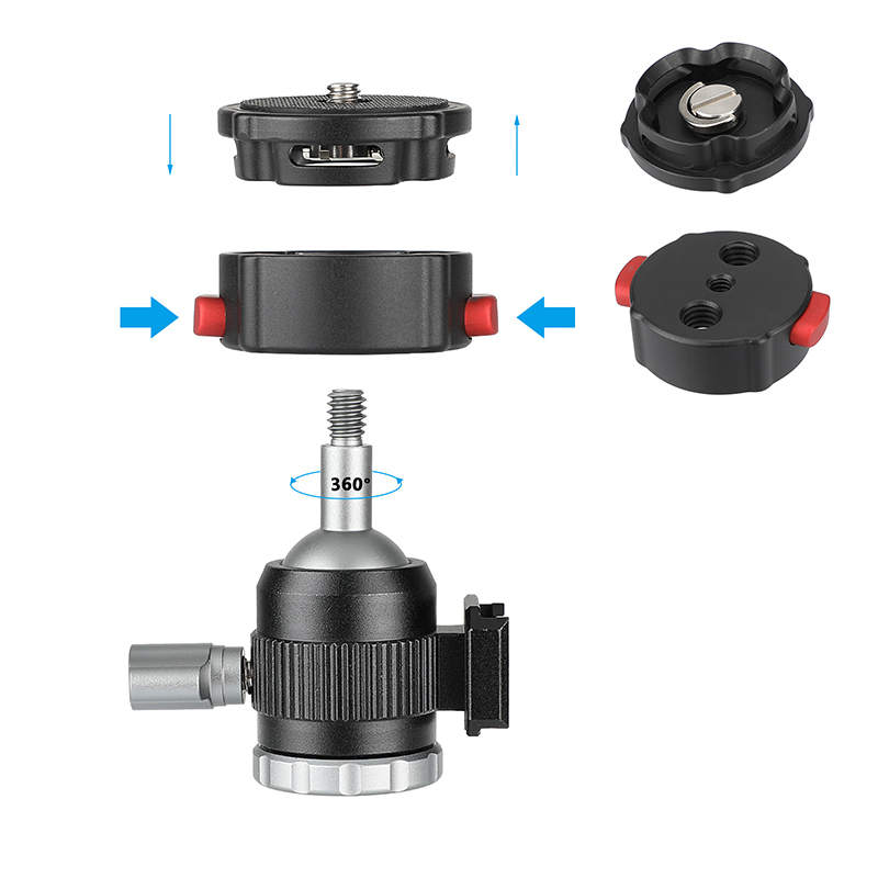 CAMVATE Quick Release Tripod Head With 1/4" Screw Mount + Adjustable  1/4" Ball Head Holder 360°Swivel 90°Tilt With Shoe Mount