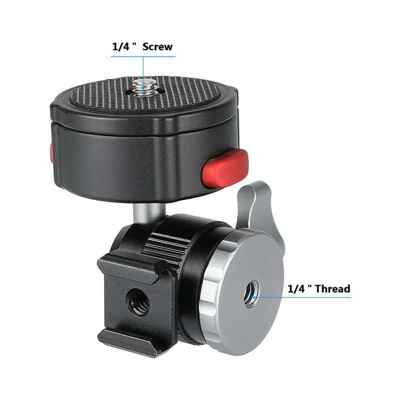 CAMVATE Quick Release Tripod Head With 1/4" Screw Mount + Adjustable  1/4" Ball Head Holder 360°Swivel 90°Tilt With Shoe Mount