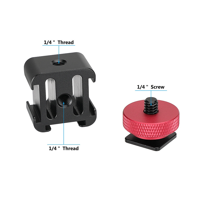 CAMVATE Triple Cold Shoe Bracket 3 Shoe Mounts With 1/4" Thread Holes For LED Video Lights / Monitors / Microphones / Audio Recorder