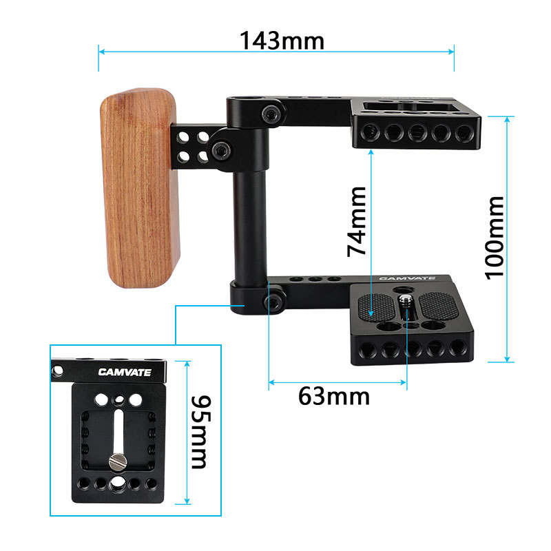 CAMVATE Wood Grip DSLR Rig Baseplate BMPCC Cage Kit for BlackMagic Pocket Cinema Camera