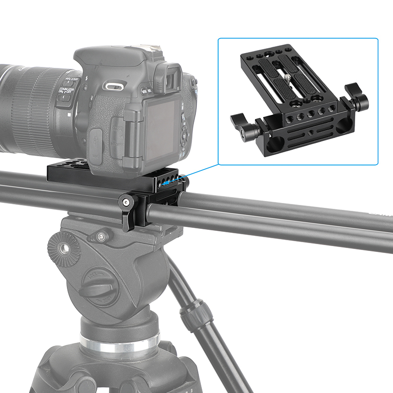 CAMVATE Extended Camera Baseplate Tripod Head Mount With 1/4"-20 Mounting Stud & 15mm Rod Clamp Railblock