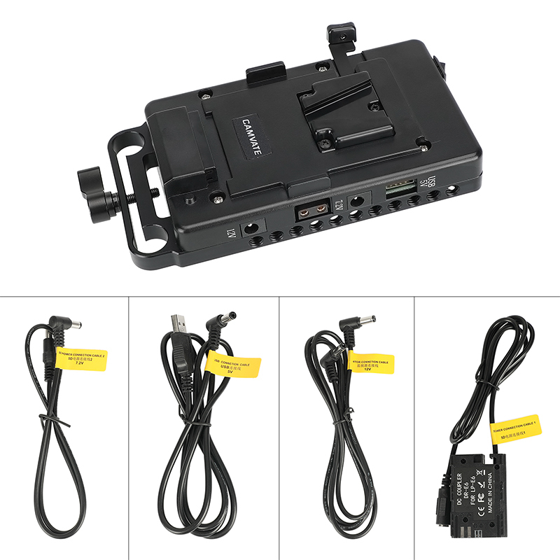 CAMVATE Quick Release V Lock Power Splitter Battery Mount With Backboard Plate & 15mm Rail Block Rod Clamp