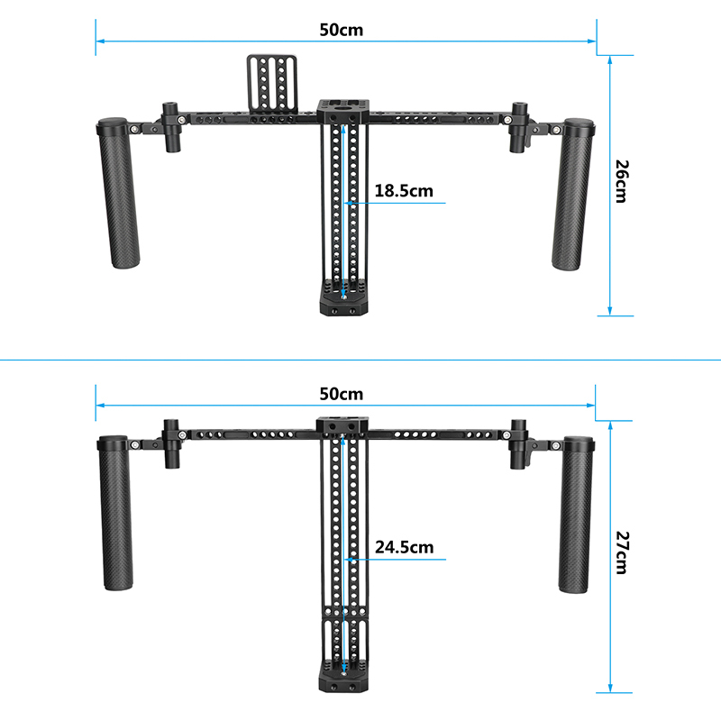 CAMVATE 7" Monitor Cage Rig Adjustable Bracket With Dual Carbon Fiber Handgrip & Back Plate Mount For SmallHD 700 Series