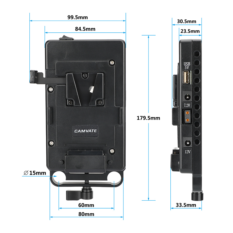 CAMVATE Quick Release V Lock Power Splitter Battery Mount With Backboard Plate & 15mm Rail Block Rod Clamp