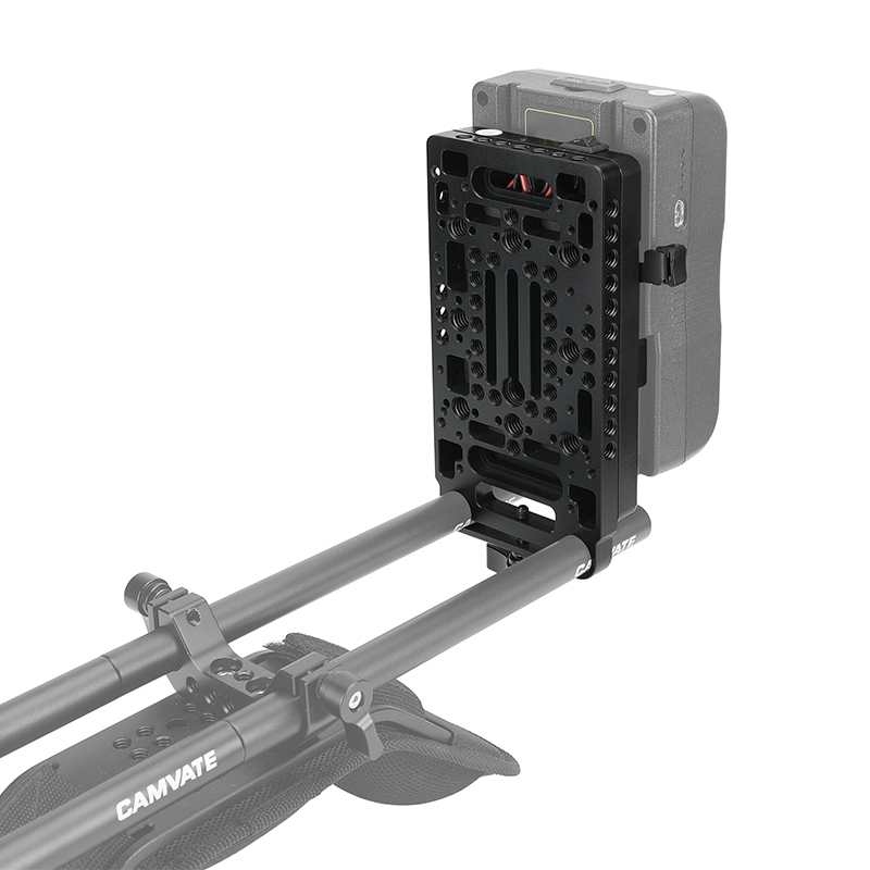 CAMVATE Quick Release V Lock Power Splitter Battery Mount With Backboard Plate & 15mm Rail Block Rod Clamp