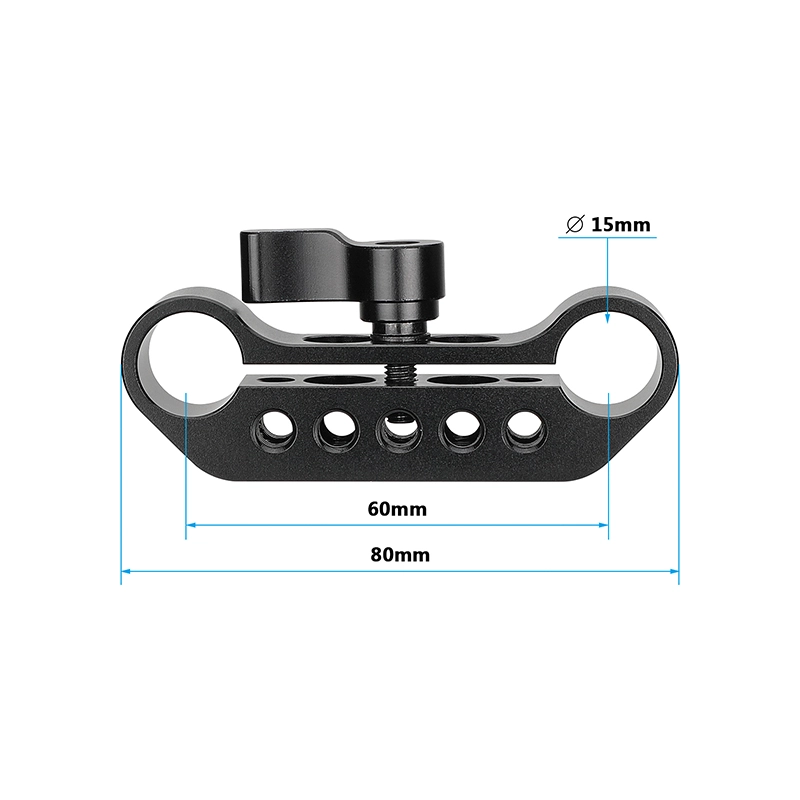 CAMVATE Standard 15mm Dual-rod Holder Clamp With Central Lock Knob And 1/4"-20 Thread Holes