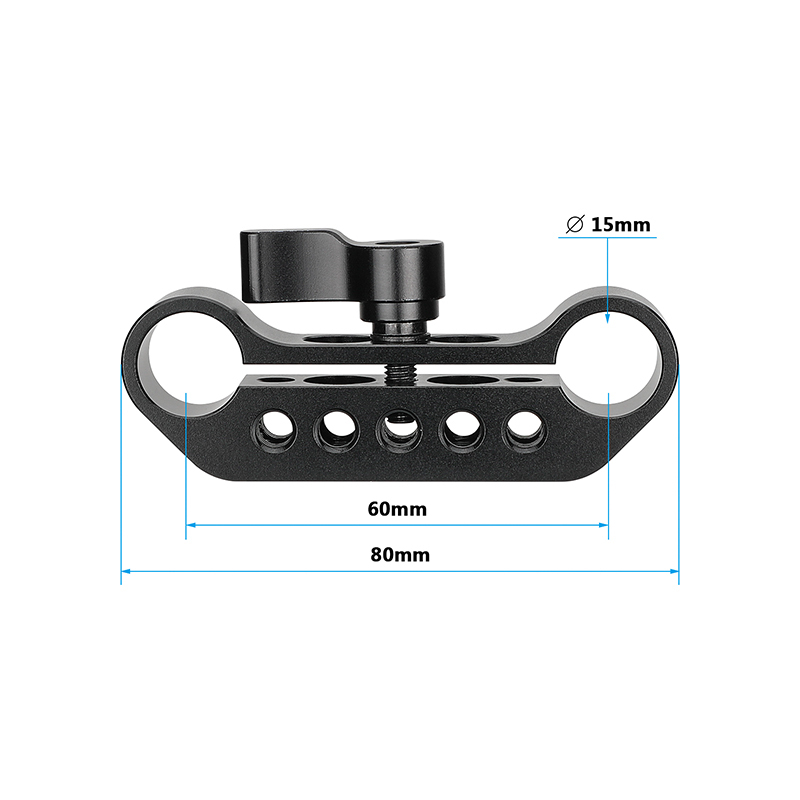 CAMVATE Standard 15mm Dual-rod Holder Clamp With Central Lock Knob And 1/4"-20 Thread Holes