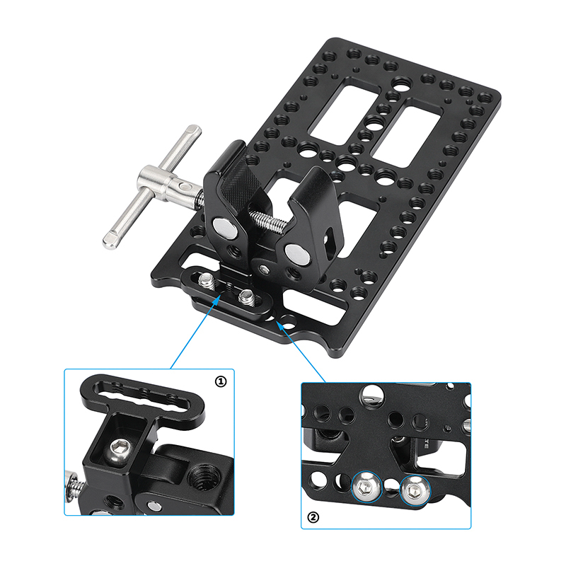 CAMVATE Battery Backboard Plate Camera Cheese Plate For V Lock Mount Power Splitter + Universal Super Crab Clamp
