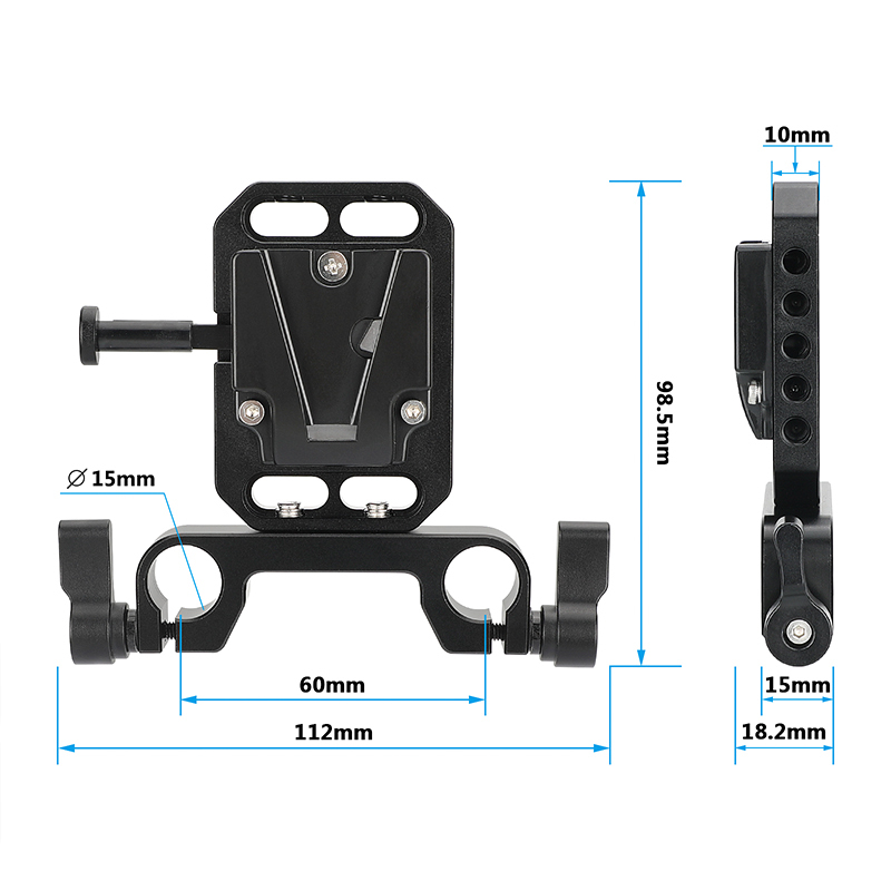 CAMVATE Handy V Lock Female Quick Release Battery Plate With 15mm Railblock Rod Holder For Camera Cage Rig / Shoulder Mount Rig