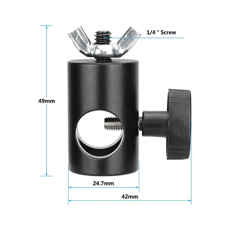 CAMVATE 16mm Light Stand Head Adapter Rod Holder With 1/4"-20 Hand-tight Fastener Wing Butterfly Screw Nut