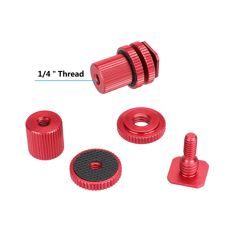 CAMVATE Camera Hot Shoe Mount To 1/4"-20 Female Thread Screw Adapter For DSLR Camera Rig (Red - Pack Of 2)