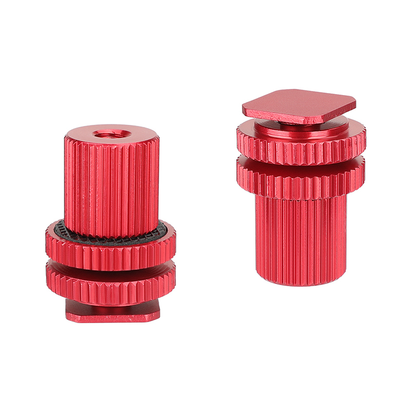 CAMVATE Camera Hot Shoe Mount To 1/4"-20 Female Thread Screw Adapter For DSLR Camera Rig (Red - Pack Of 2)