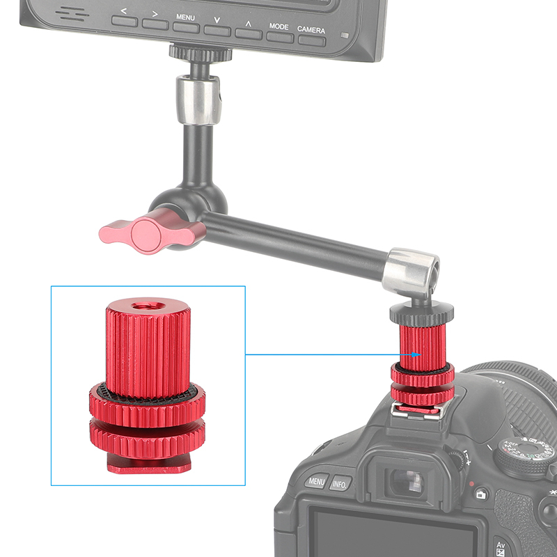 CAMVATE Camera Hot Shoe Mount To 1/4"-20 Female Thread Screw Adapter For DSLR Camera Rig (Red - Pack Of 2)