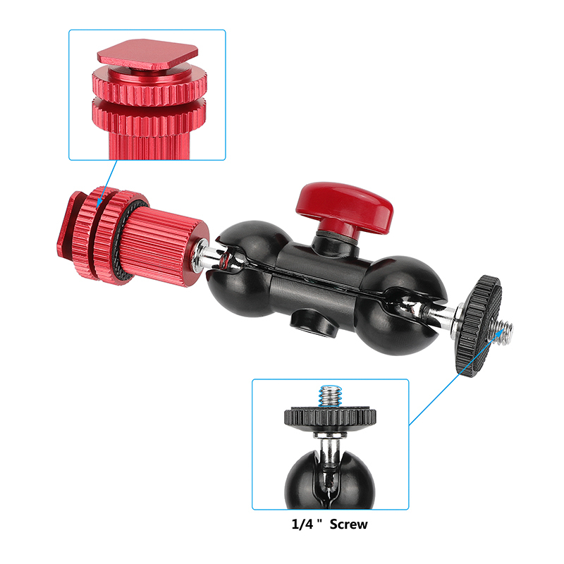 CAMVATE 360°Swivel Ball Head Holder With 1/4"-20 Screw Mount + Camera Hot Shoe Mount (Red) For DSLR Camera Monitor