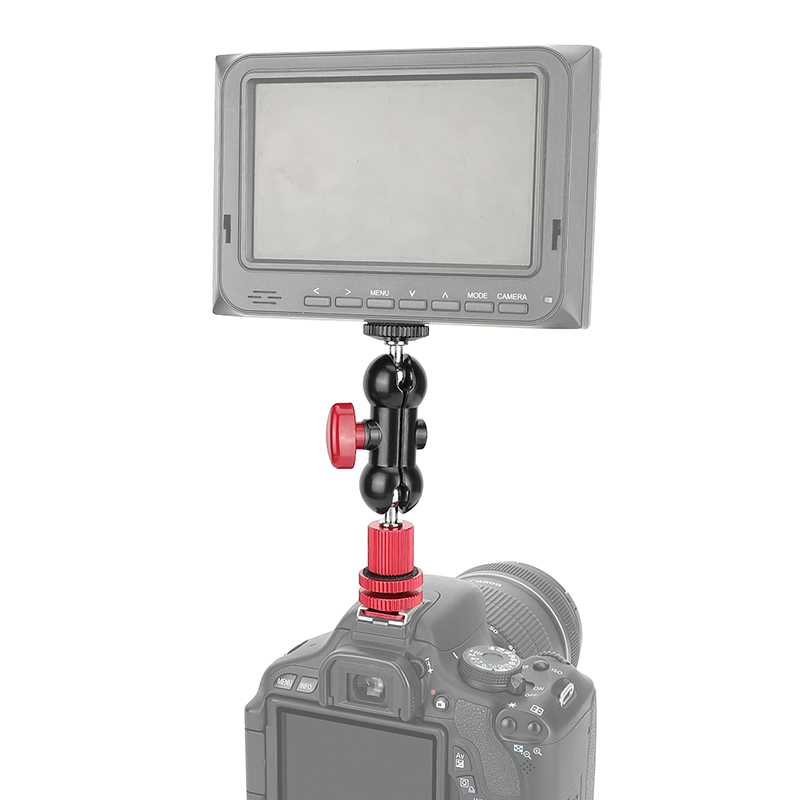 CAMVATE 360°Swivel Ball Head Holder With 1/4"-20 Screw Mount + Camera Hot Shoe Mount (Red) For DSLR Camera Monitor