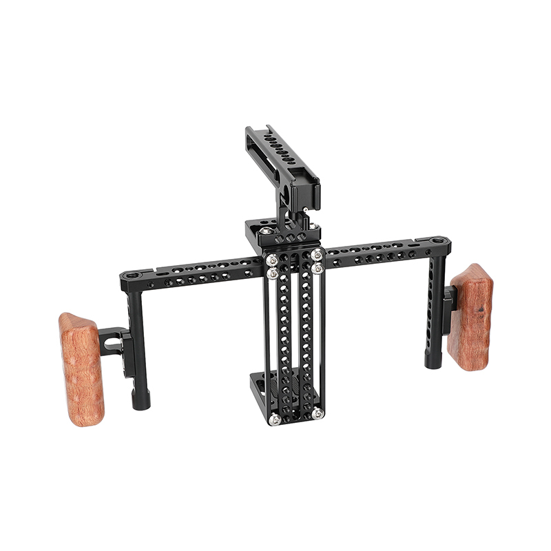 CAMVATE Adjustable 7" Monitor Cage Rig Bracket Support With Dual Wooden Handgrip & Aluminum Top Handle For ATOMOS Ninja Inferno