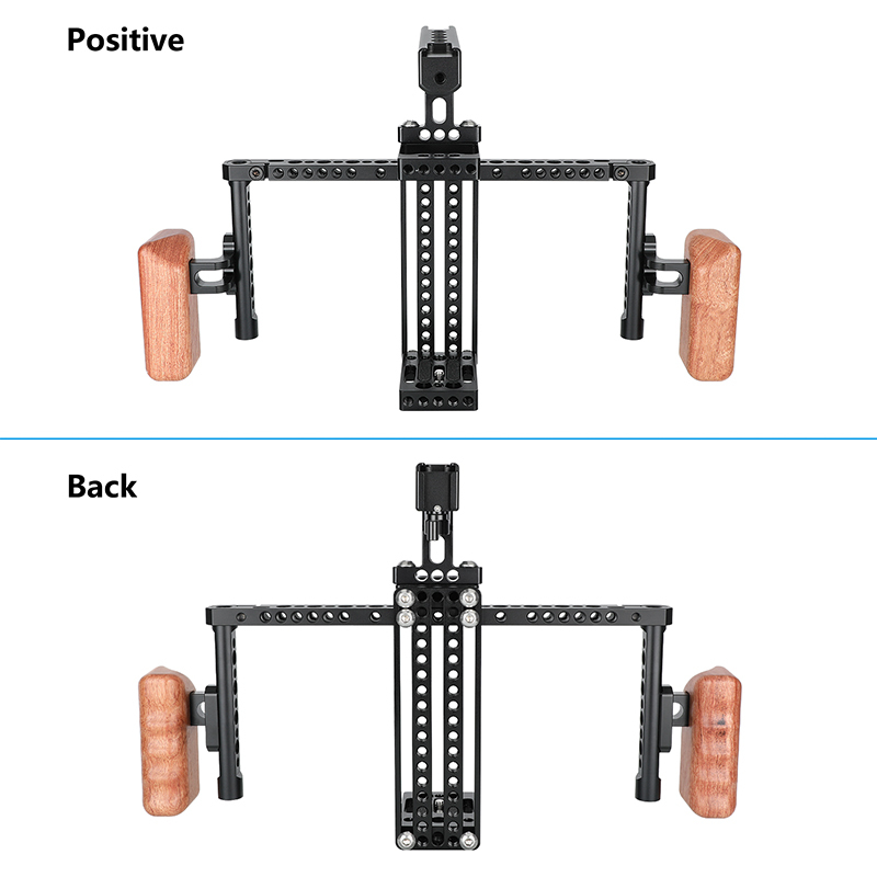 CAMVATE Adjustable 7" Monitor Cage Rig Bracket Support With Dual Wooden Handgrip & Aluminum Top Handle For ATOMOS Ninja Inferno