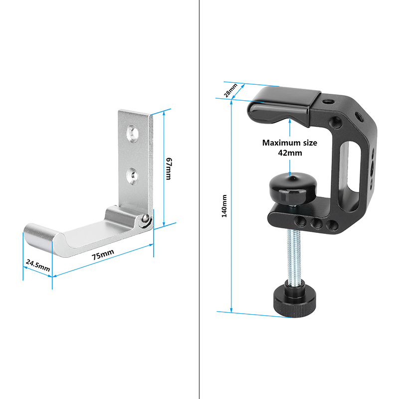 CAMVATE Foldable Wall Hanging Hook Heavy Duty (Silver) For Tool Storage + C Clamp With 1/4" & 3/8" Mounting Points