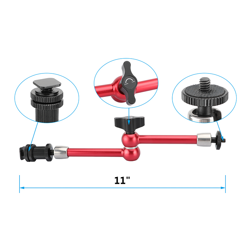 CAMVATE Universal 11" Articulating Magic Arm Stainless Steel Made With Shoe Mount (Red) For DSLR Camera Monitor / Flashlight