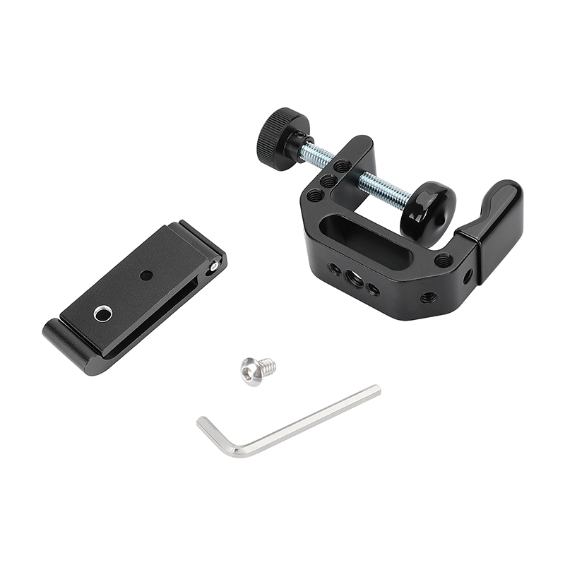 CAMVATE Foldable Wall Hanging Hook Heavy Duty (Black) For Tool Storage + C Clamp With 1/4" & 3/8" Mounting Points