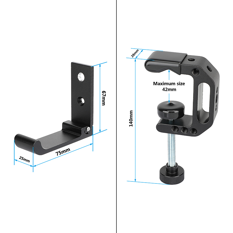 CAMVATE Foldable Wall Hanging Hook Heavy Duty (Black) For Tool Storage + C Clamp With 1/4" & 3/8" Mounting Points
