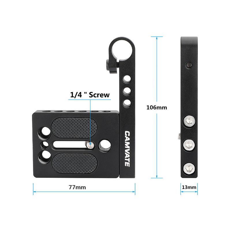 CAMVATE Universal Camera Baseplate With 1/4"-20 Thread Screw And 15mm Single Rod Holder Aluminum Cross Bar (106mm Long)