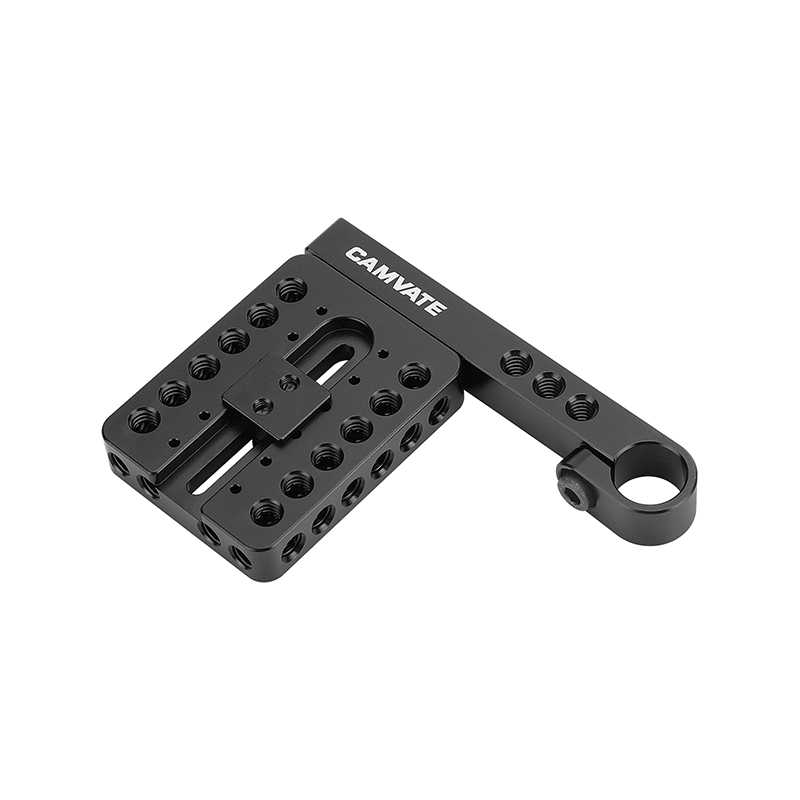 CAMVATE Universal Camera Top Plate With Sliding Shoe Adapter + 15mm Single Rod Holder Aluminum Cross Bar (106mm Long)