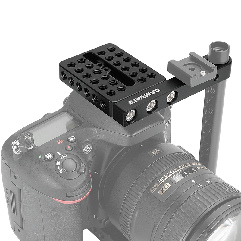 CAMVATE Universal Camera Top Plate With Sliding Shoe Adapter + 15mm Single Rod Holder Aluminum Cross Bar (106mm Long)