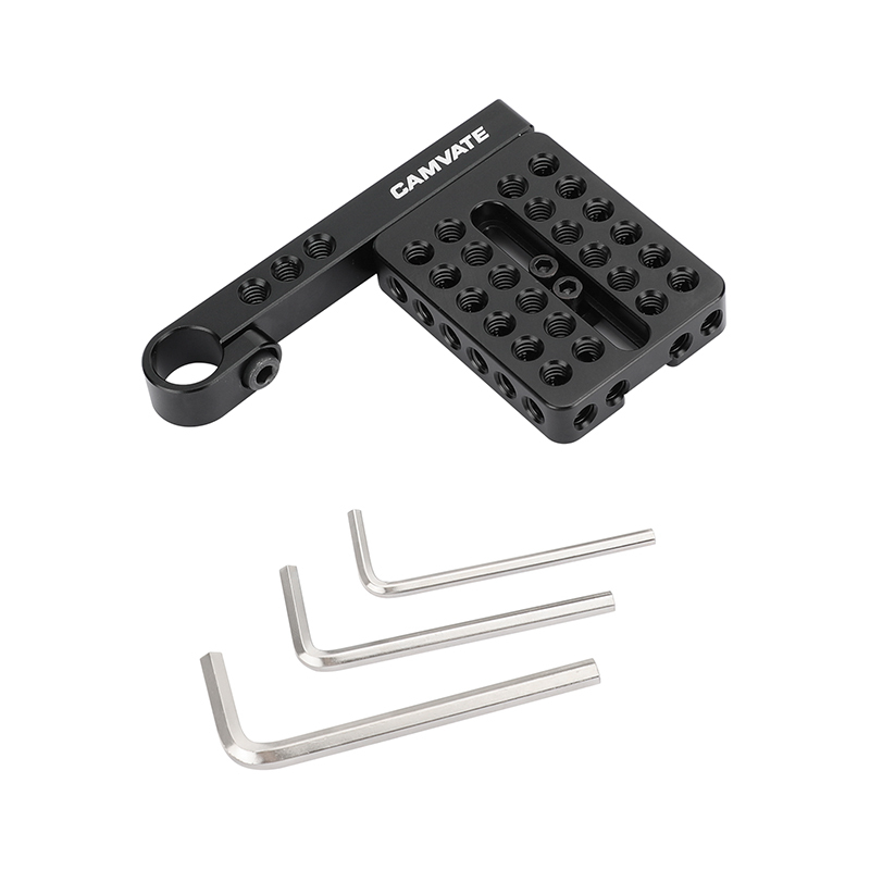CAMVATE Universal Camera Top Plate With Sliding Shoe Adapter + 15mm Single Rod Holder Aluminum Cross Bar (106mm Long)