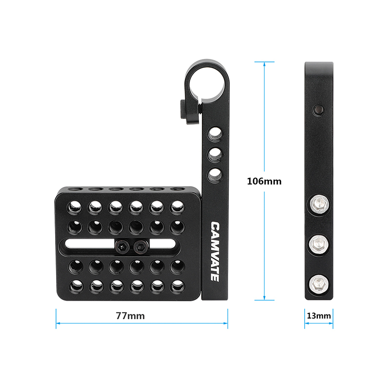 CAMVATE Universal Camera Top Plate With Sliding Shoe Adapter + 15mm Single Rod Holder Aluminum Cross Bar (106mm Long)