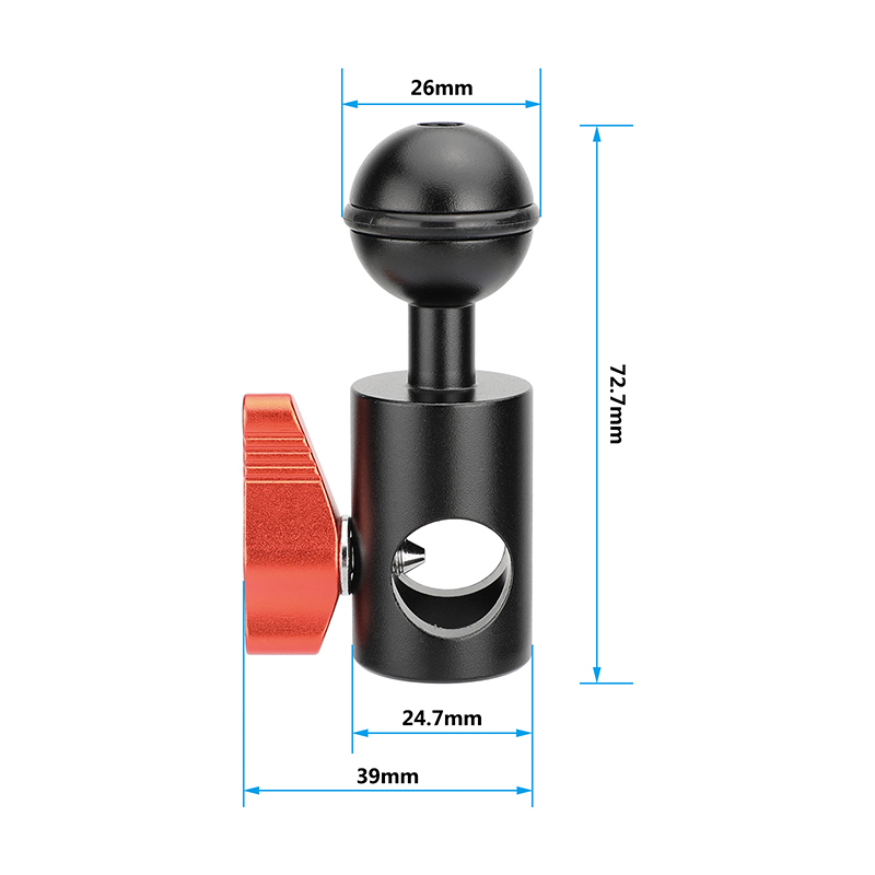 CAMVATE (Upgraded) 16mm Light Stand Head Adapter (Red Ratchet Knob) With 26mm Ball Head