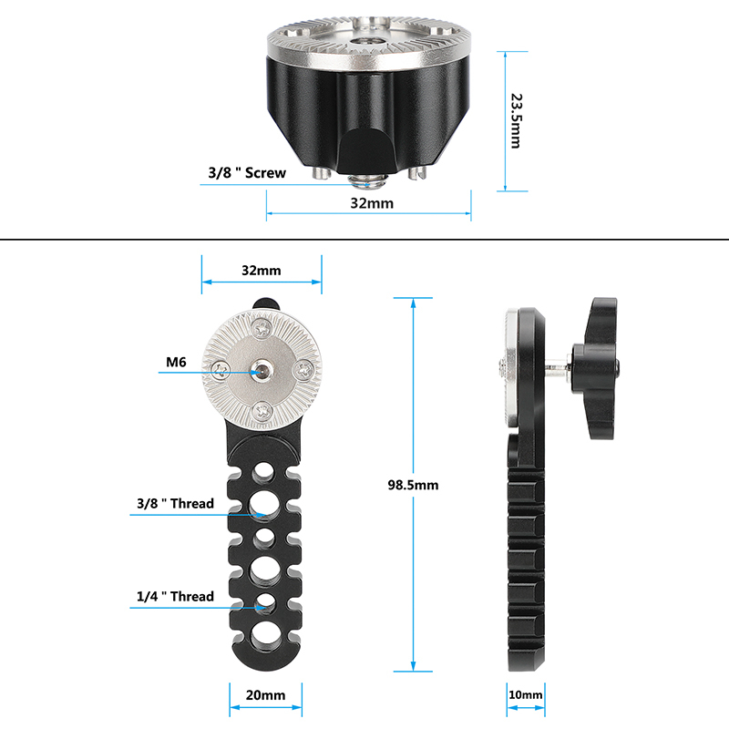 CAMVATE Extension Arm Jagged Style With Double-end ARRI Rosette Mount M6 Thread (Black Knob) For DSLR Camera Shoulder Rig