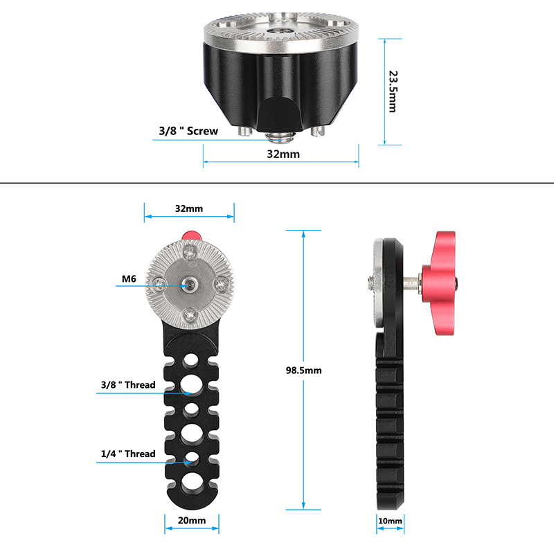 CAMVATE Extension Arm Jagged Style With Double-end ARRI Rosette Mount M6 Thread (Red Knob) For DSLR Camera Shoulder Rig