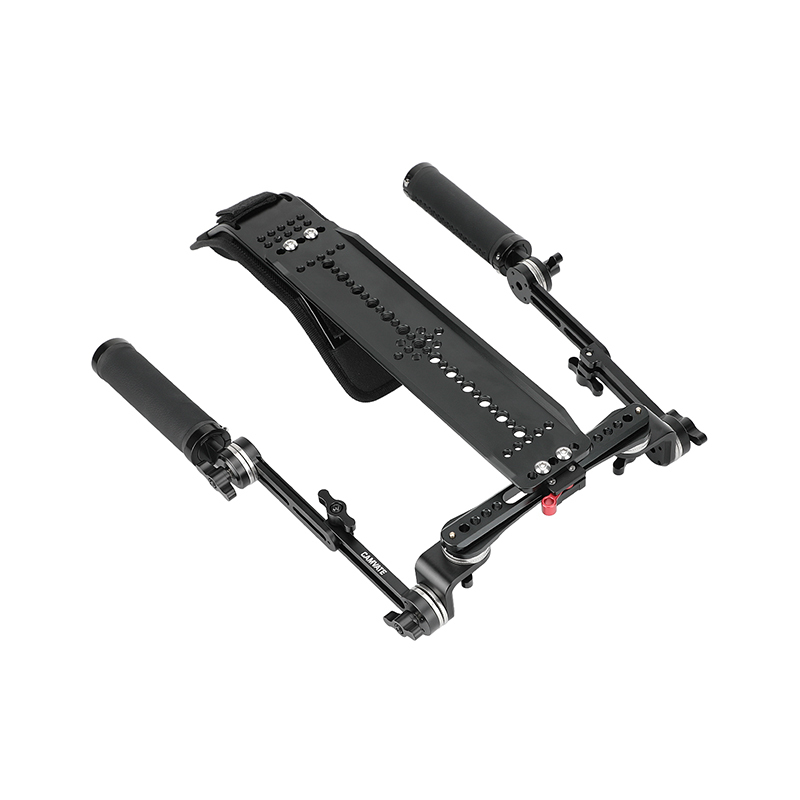 CAMVATE Shoulder Mount Rig With ARRI-Style 12" Dovetail Sled Plate & Rosette Handle Pair For DSLR Camera / DV Camcorder