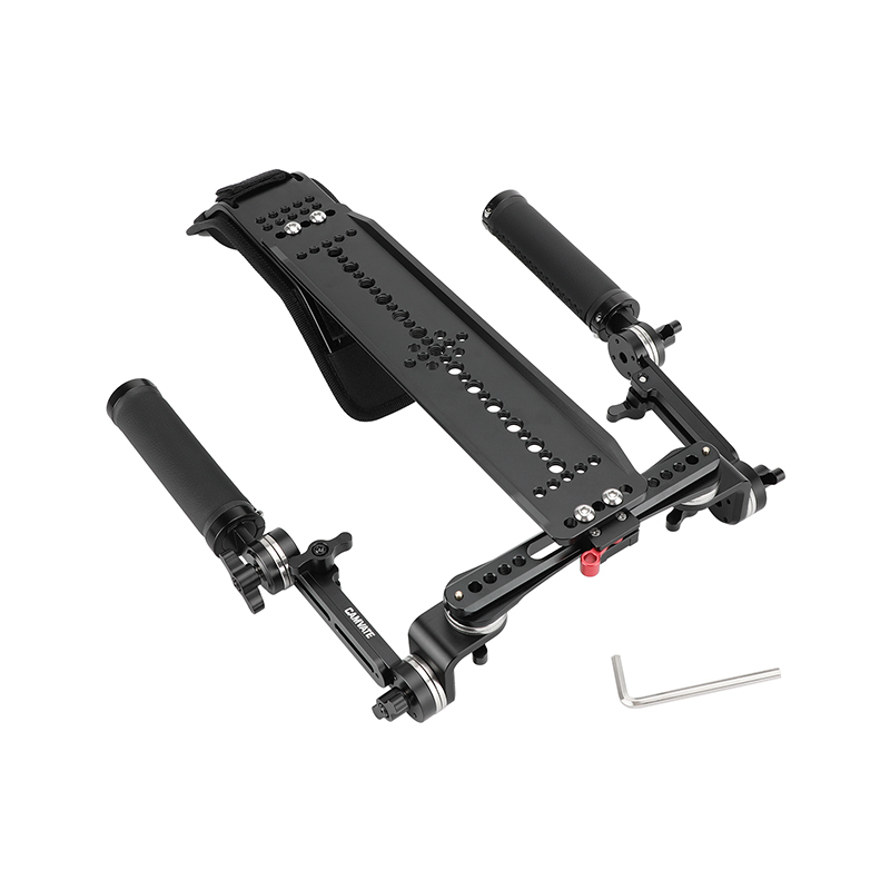 CAMVATE Shoulder Mount Rig With ARRI-Style 12" Dovetail Sled Plate & Rosette Handle Pair For DSLR Camera / DV Camcorder