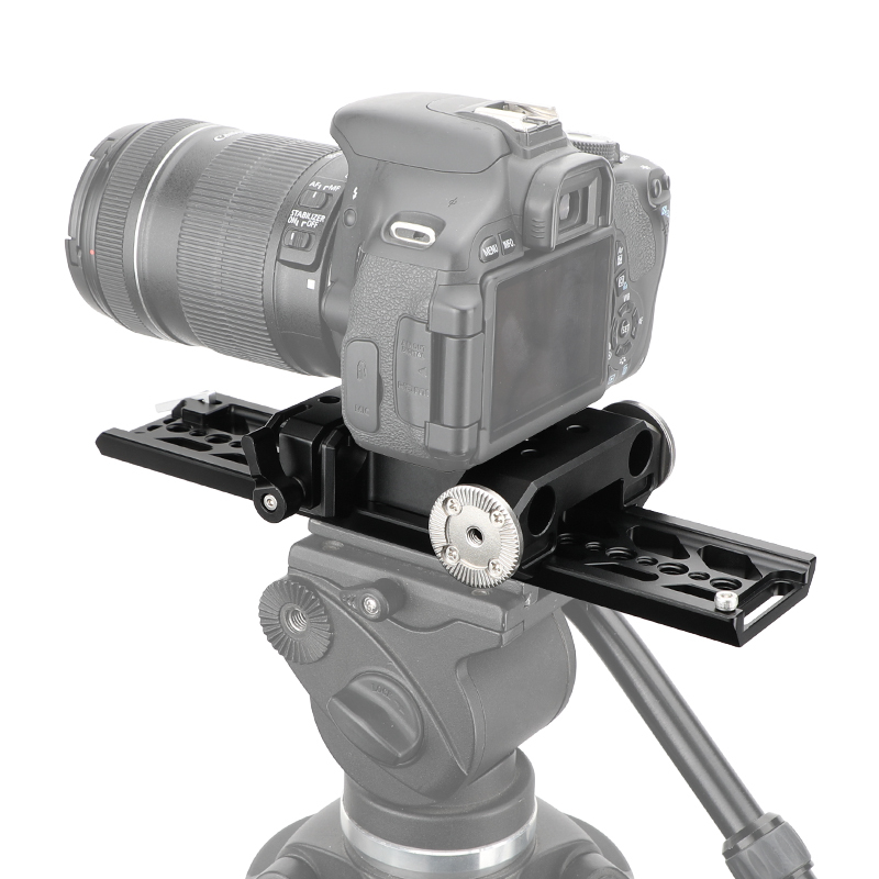 CAMVATE 10" Dovetail Plate and QR Baseplate with Double Rod Adapter