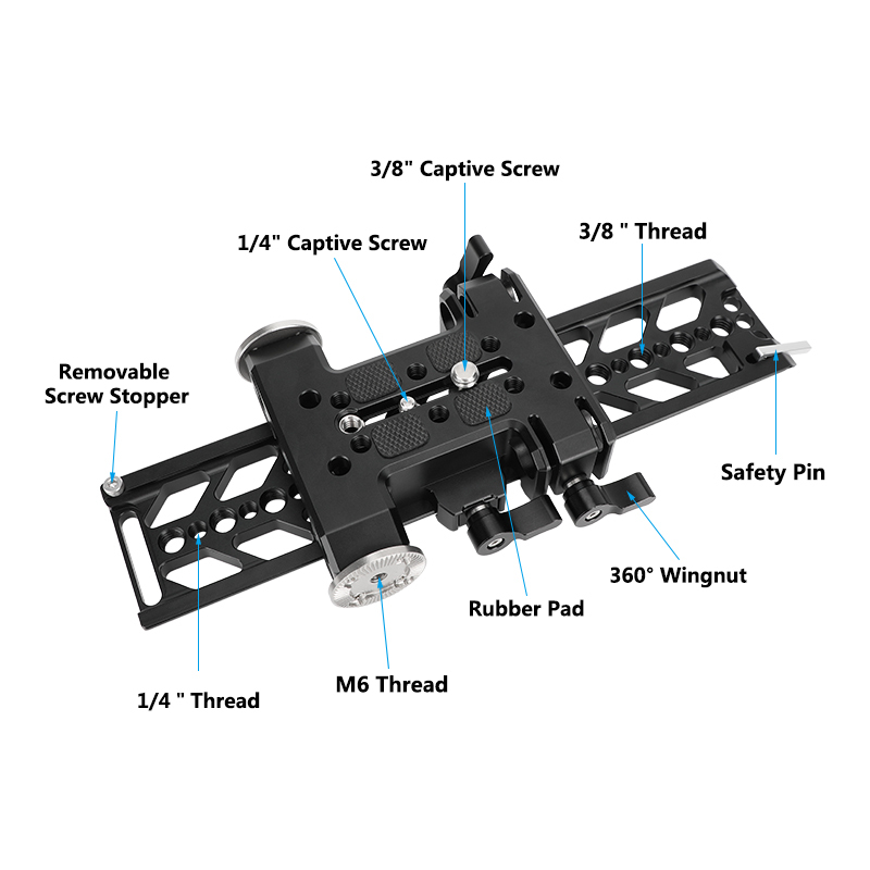 CAMVATE 10" Dovetail Plate and QR Baseplate with Double Rod Adapter