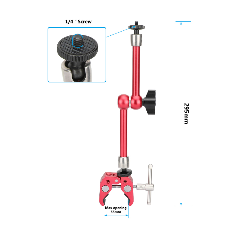 CAMVATE Universal 10" Articulating Magic Arm And Super Crab Clamp (Red Body)