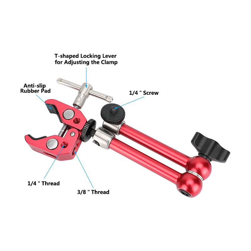 CAMVATE Universal 10" Articulating Magic Arm And Super Crab Clamp (Red Body)