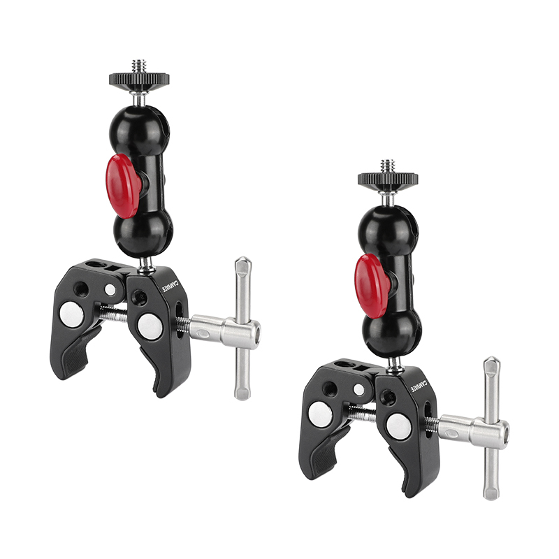 CAMVATE Super Crab Clamp with Rotating Mini Ball Head (Red Knob, 2-Pack)
