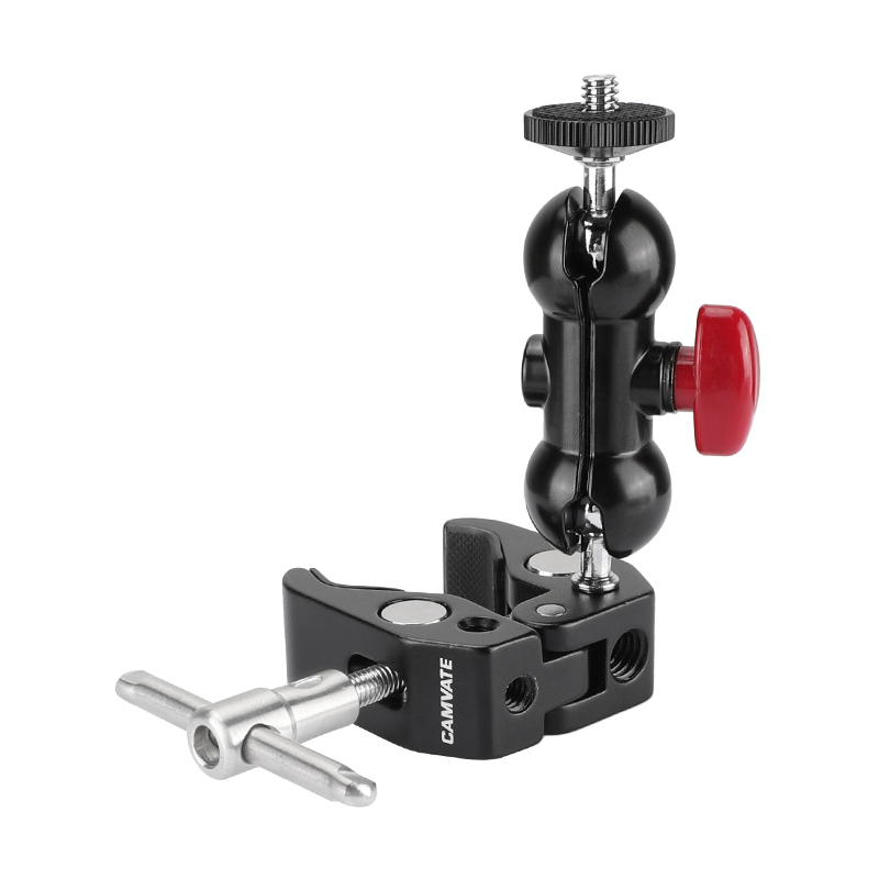 CAMVATE Super Crab Clamp with Rotating Mini Ball Head (Red Knob, 2-Pack)