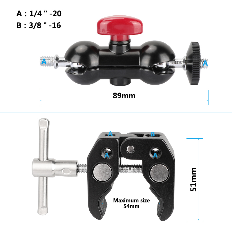 CAMVATE Super Crab Clamp with Rotating Mini Ball Head (Red Knob, 2-Pack)