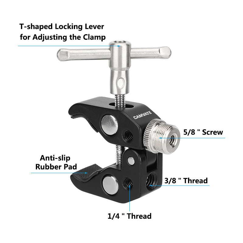CAMVATE Super Crab Clamp with 5/8"-27 Thread Adapter for Microphones (2-Pack)