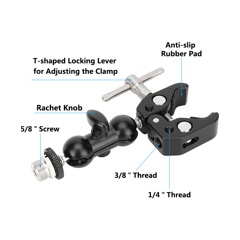 CAMVATE Crab Clamp with 360° Ball Head for Microphone (2-Pack)