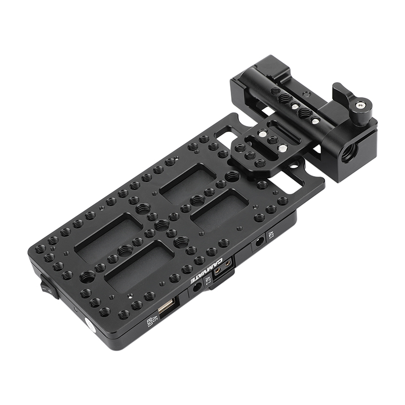 CAMVATE V-Mount Battery Plate Power Supply Splitter with Adjustable 15mm Rod Mount