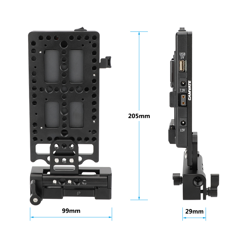 CAMVATE V-Mount Battery Plate Power Supply Splitter with Adjustable 15mm Rod Mount