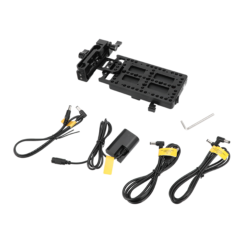 CAMVATE V-Mount Battery Plate Power Supply Splitter with Adjustable 15mm Rod Mount