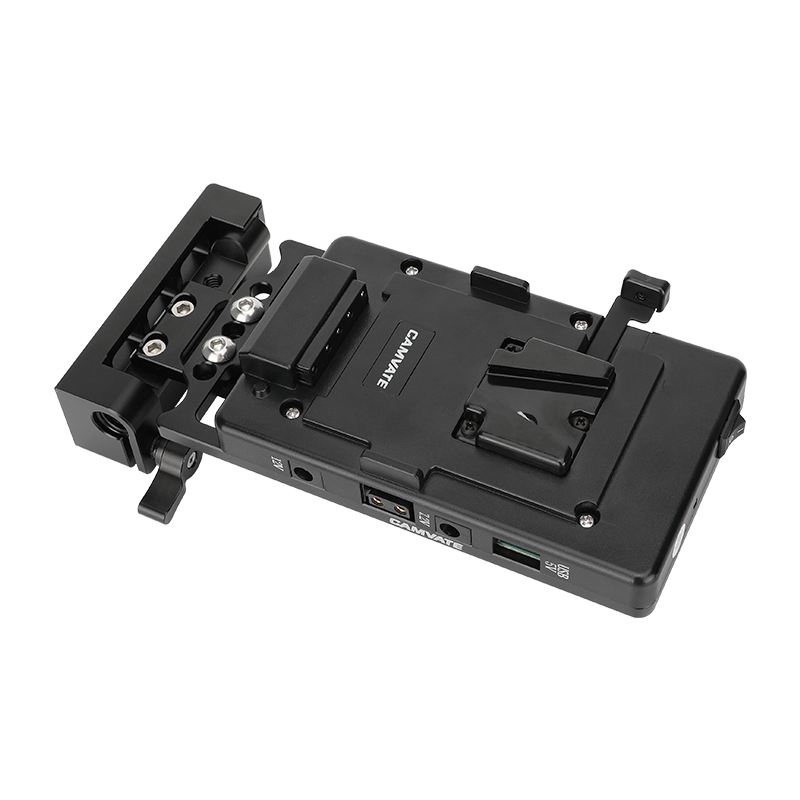 CAMVATE V-Mount Battery Plate Power Supply Splitter with Adjustable 15mm Rod Mount