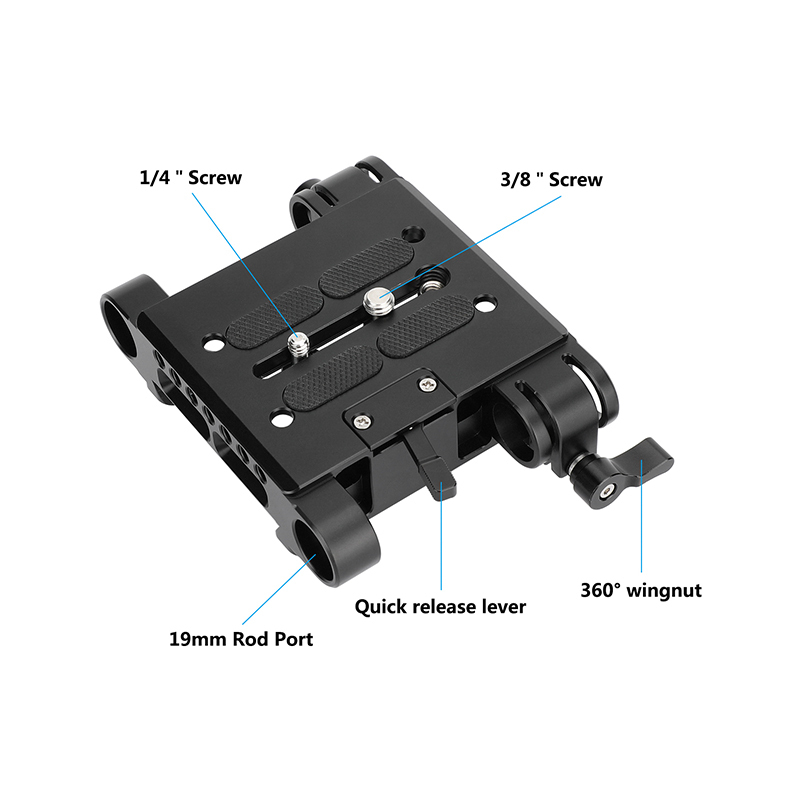 CAMVATE QR Baseplate Dovetail Clamp with Double Rod Adapter for 19mm Studio