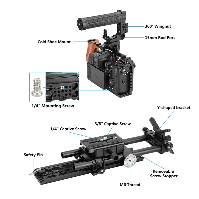 CAMVATE Full Camera Cage Kit with Handles and 15mm Support System for Panasonic GH6